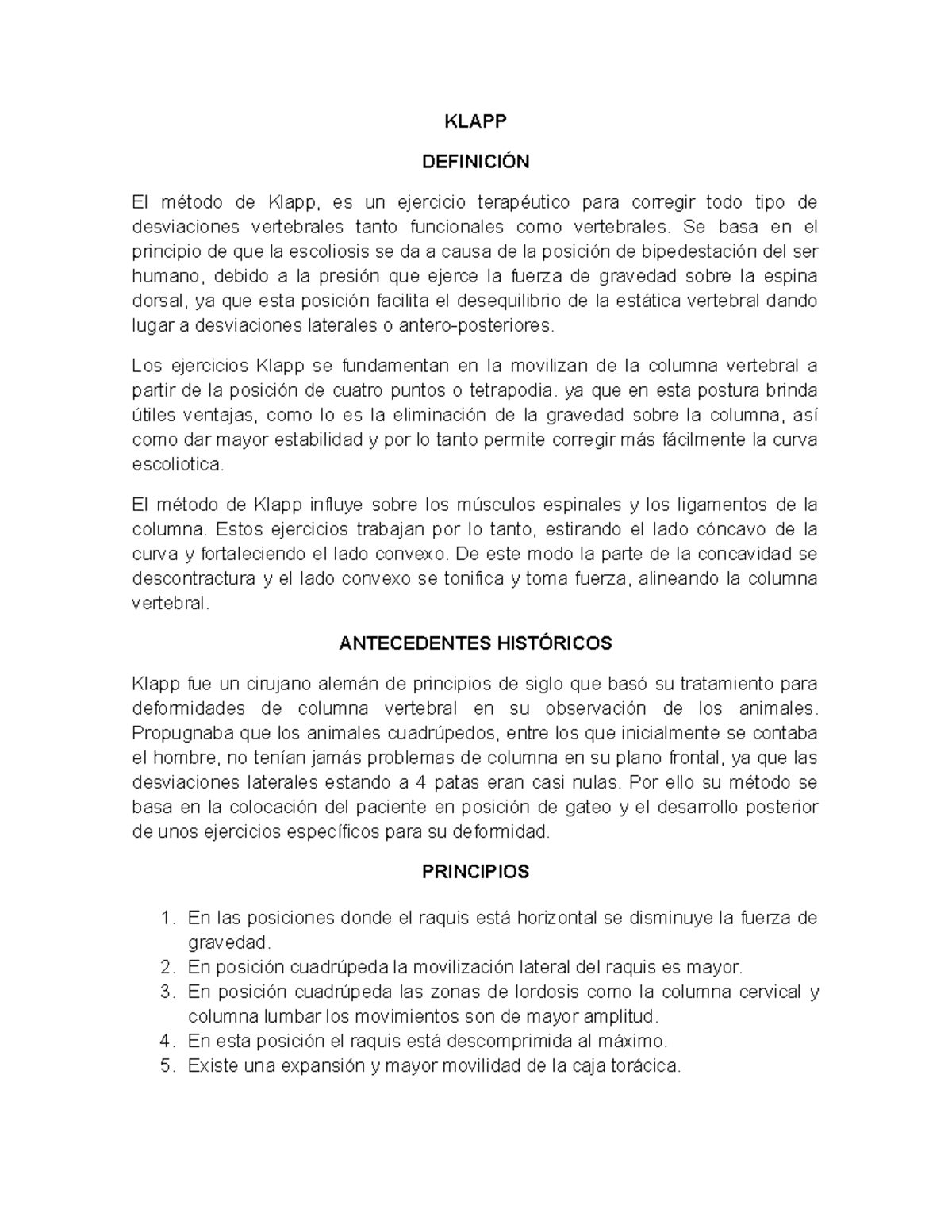 Klapp 1 - Método Terapéutico y Ejercicios para Escoliosis - Studocu