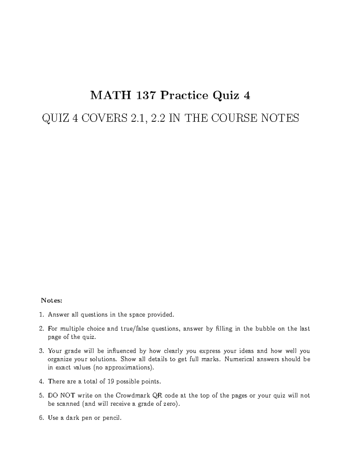 MATH 137 Practice Quiz 4 - Studocu