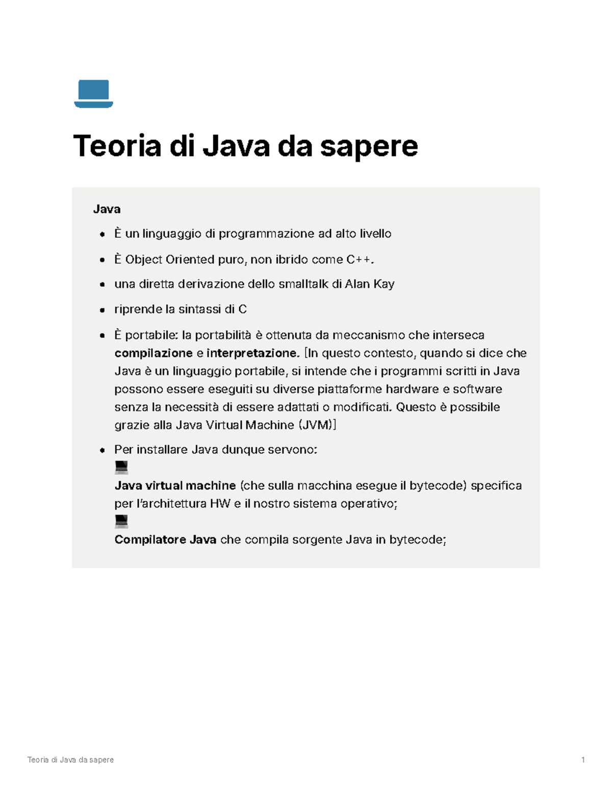 Teoria di Java da sapere: Fondamenti e Concetti Chiave - Studocu