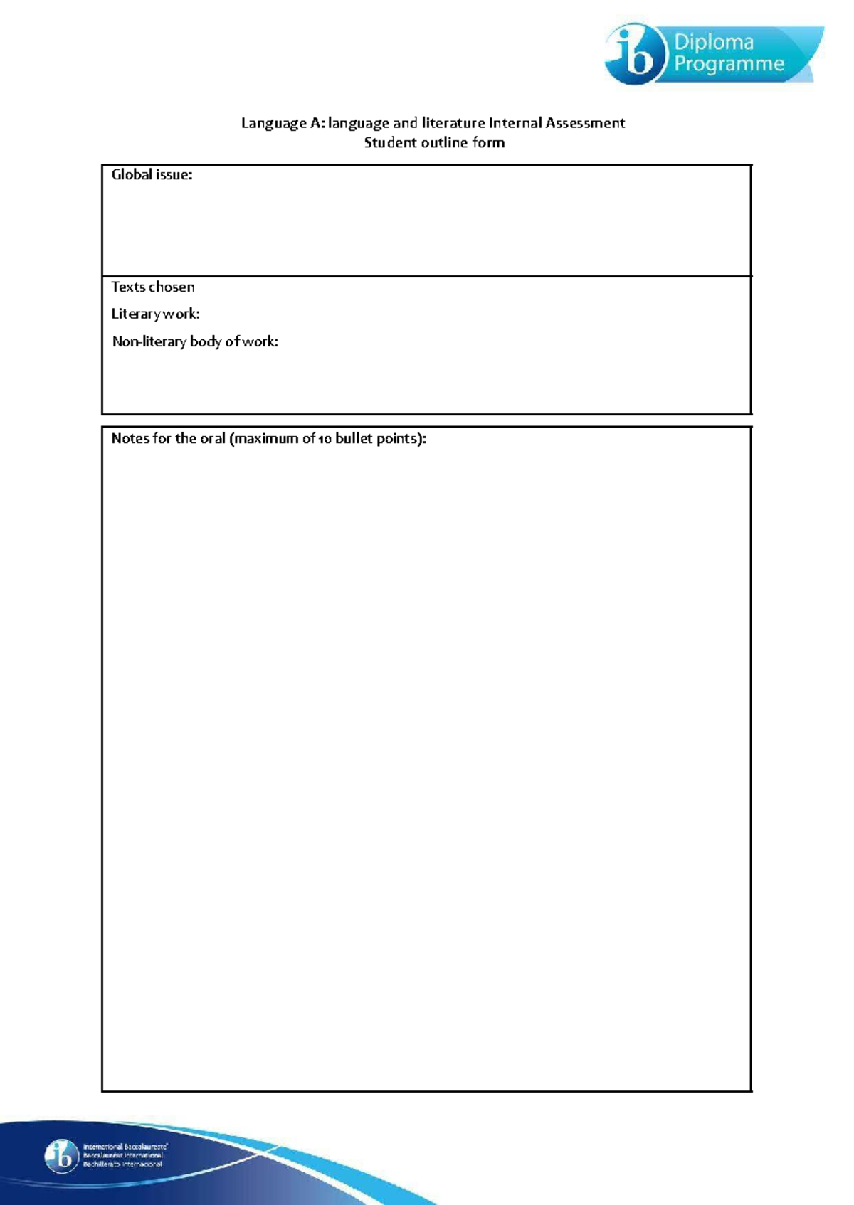 IB Lang Lit IA Outline form en - Engels - Language A: language and ...