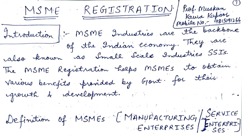 Registration MSMEs - Notes for Course MSME 101 - Studocu