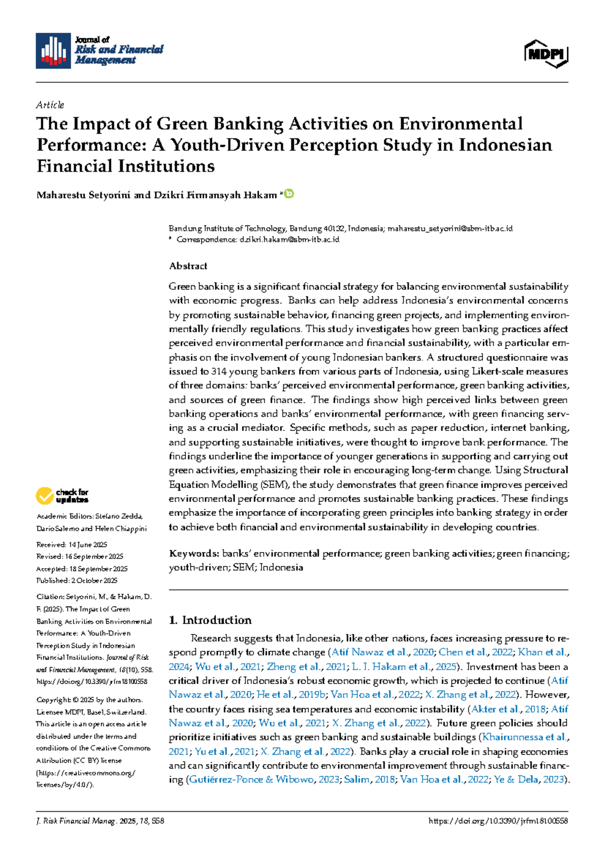The Impact of Green Banking on Environmental Performance: A Study in ...
