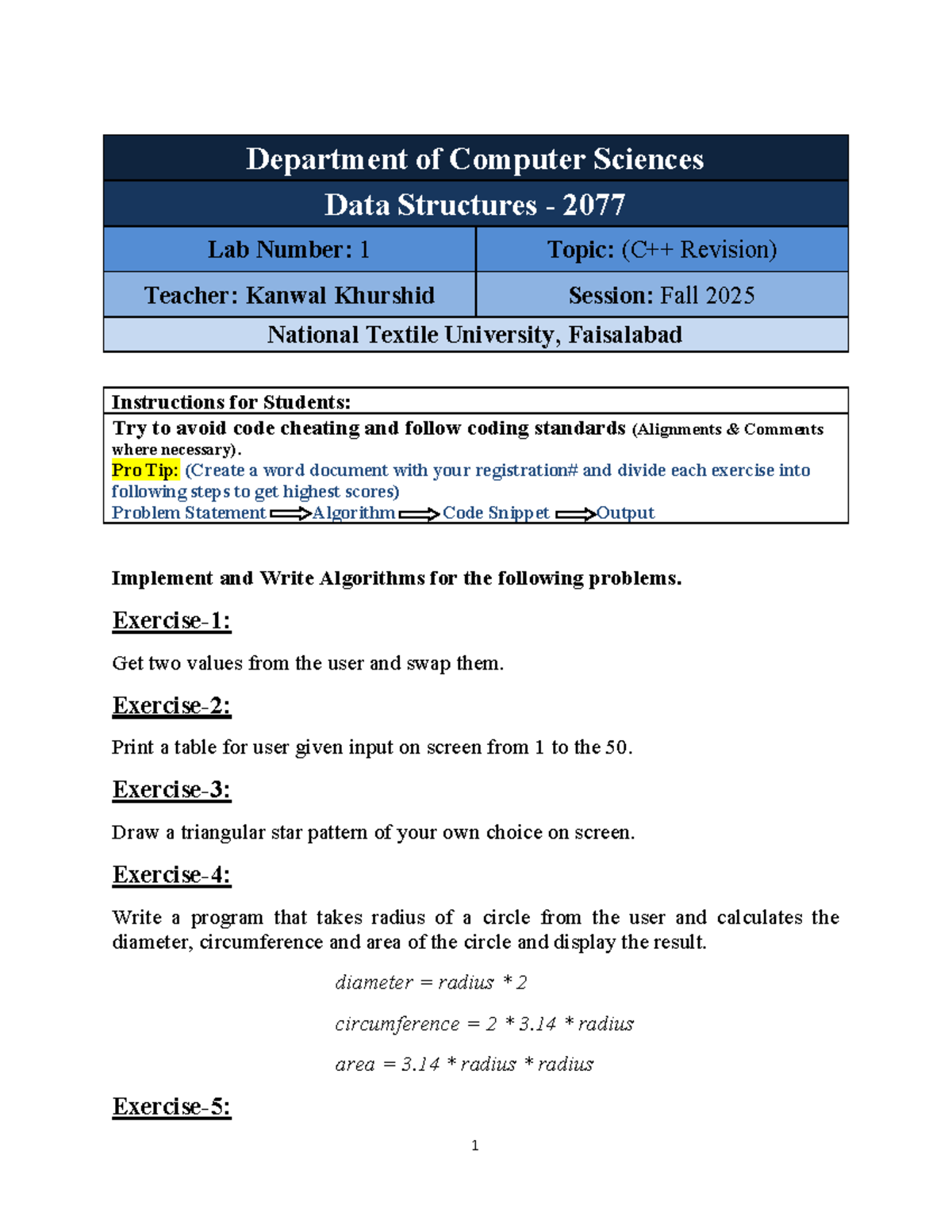 CSC2077 - Data Structures Lab 1: Revision and Coding Standards - Studocu