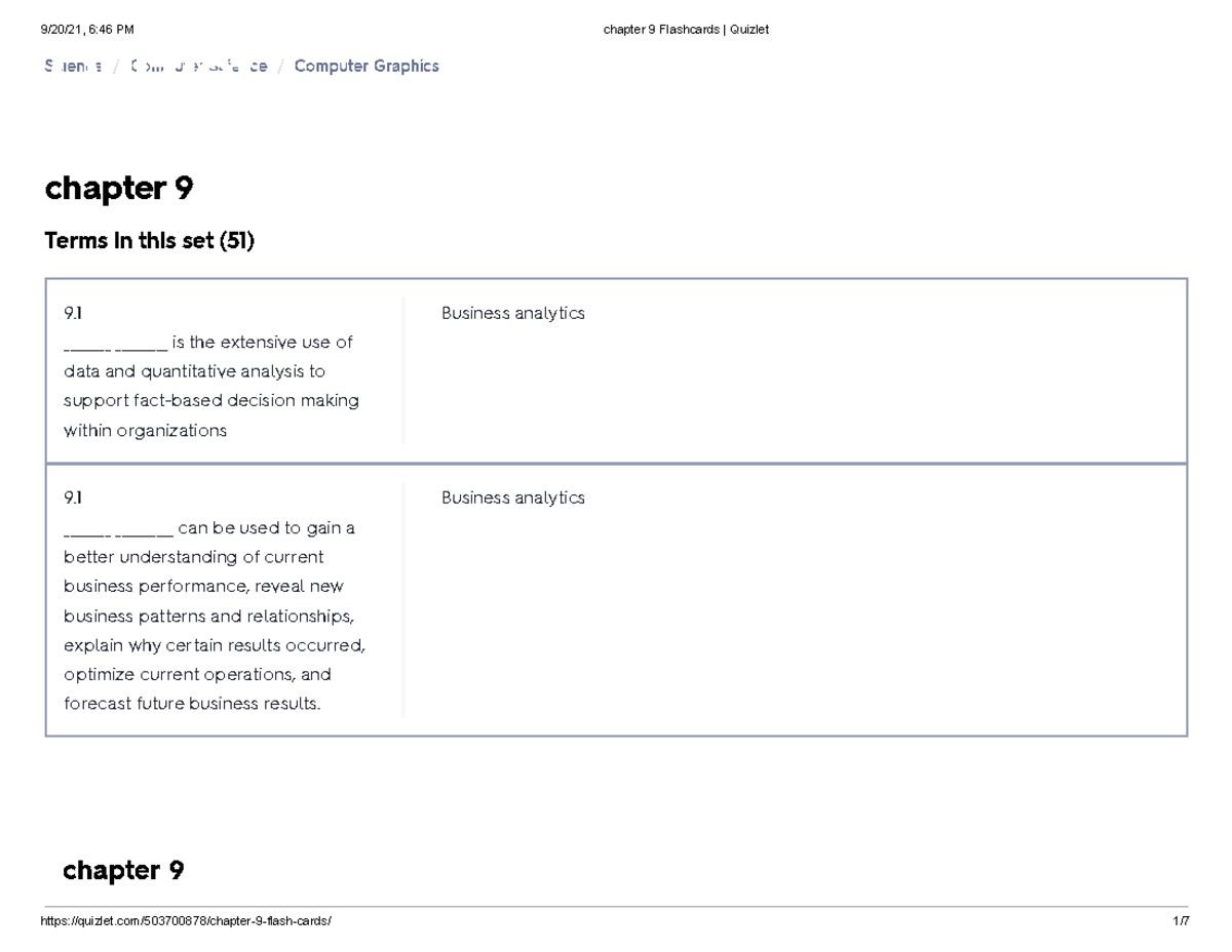 Chapter 9 Flashcards: Key Concepts in Business Analytics & BI - Studocu