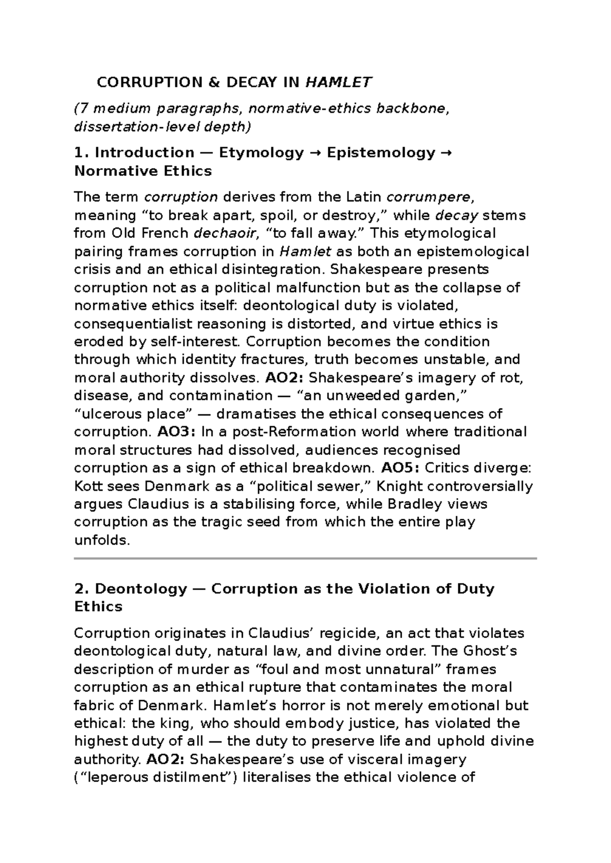 CORRUPTION AND DECAY IN HAMLET: A LEVEL OCR ESSAY ANALYSIS - Studocu