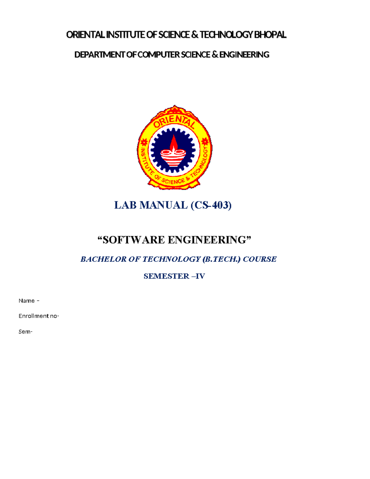 CS-403 Software Engineering Lab Manual (Jan-June 2024) - Studocu