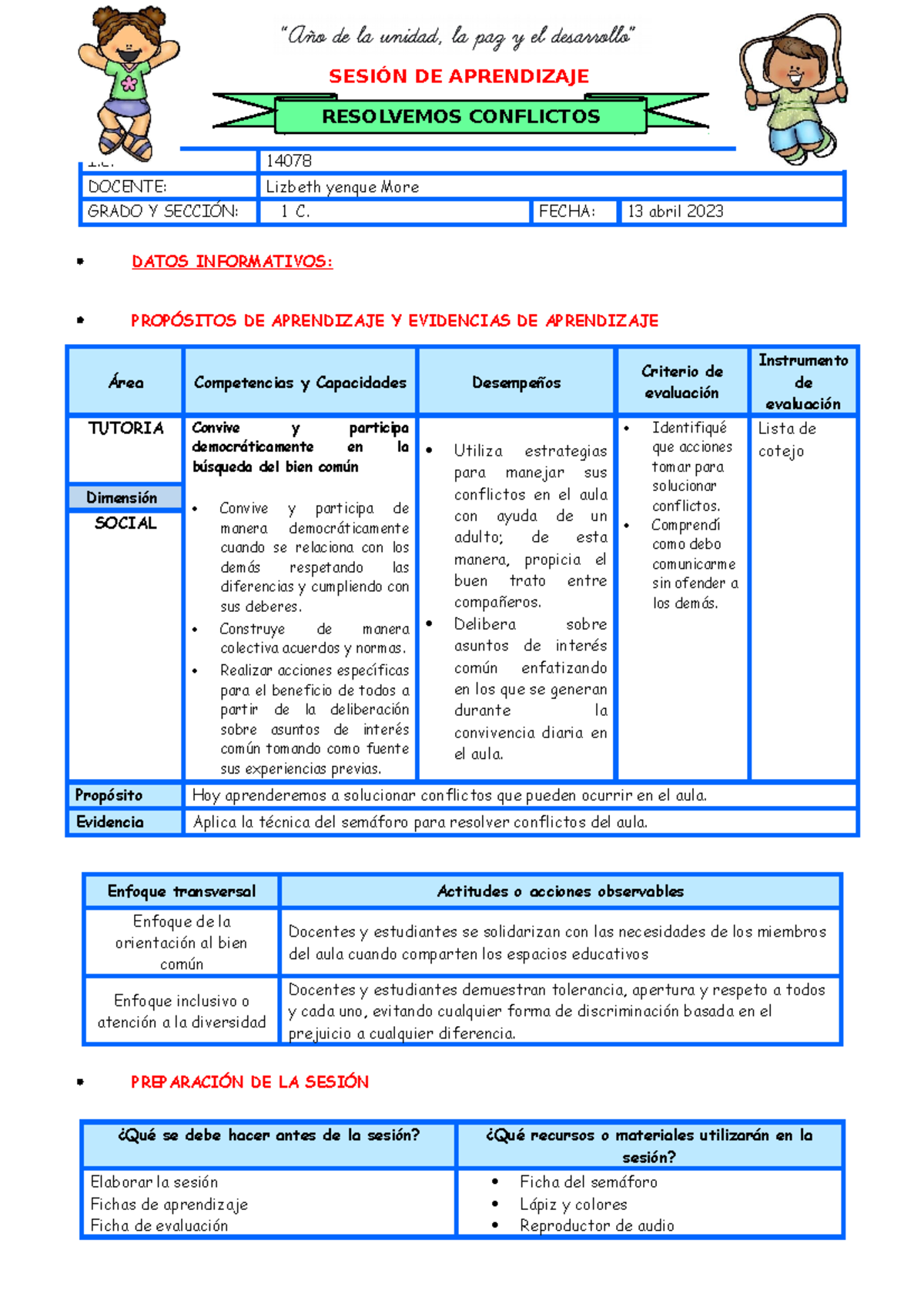 1° E1 S3 Sesión D5: Resolución de Conflictos en Tutoria - Document Preview