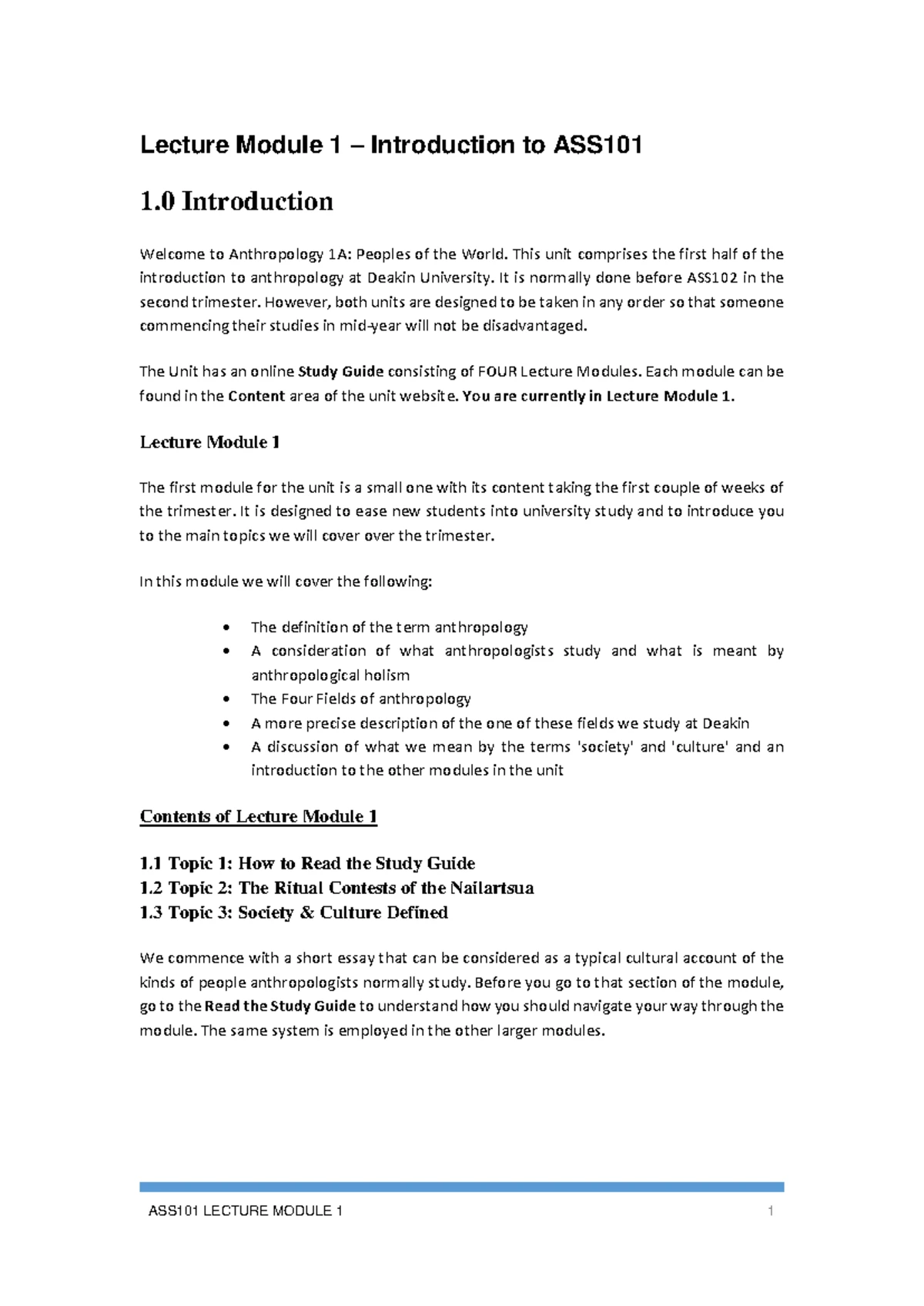 ASS101 Week 1 - Lecture Notes: Understanding Human Anthropology - Studocu