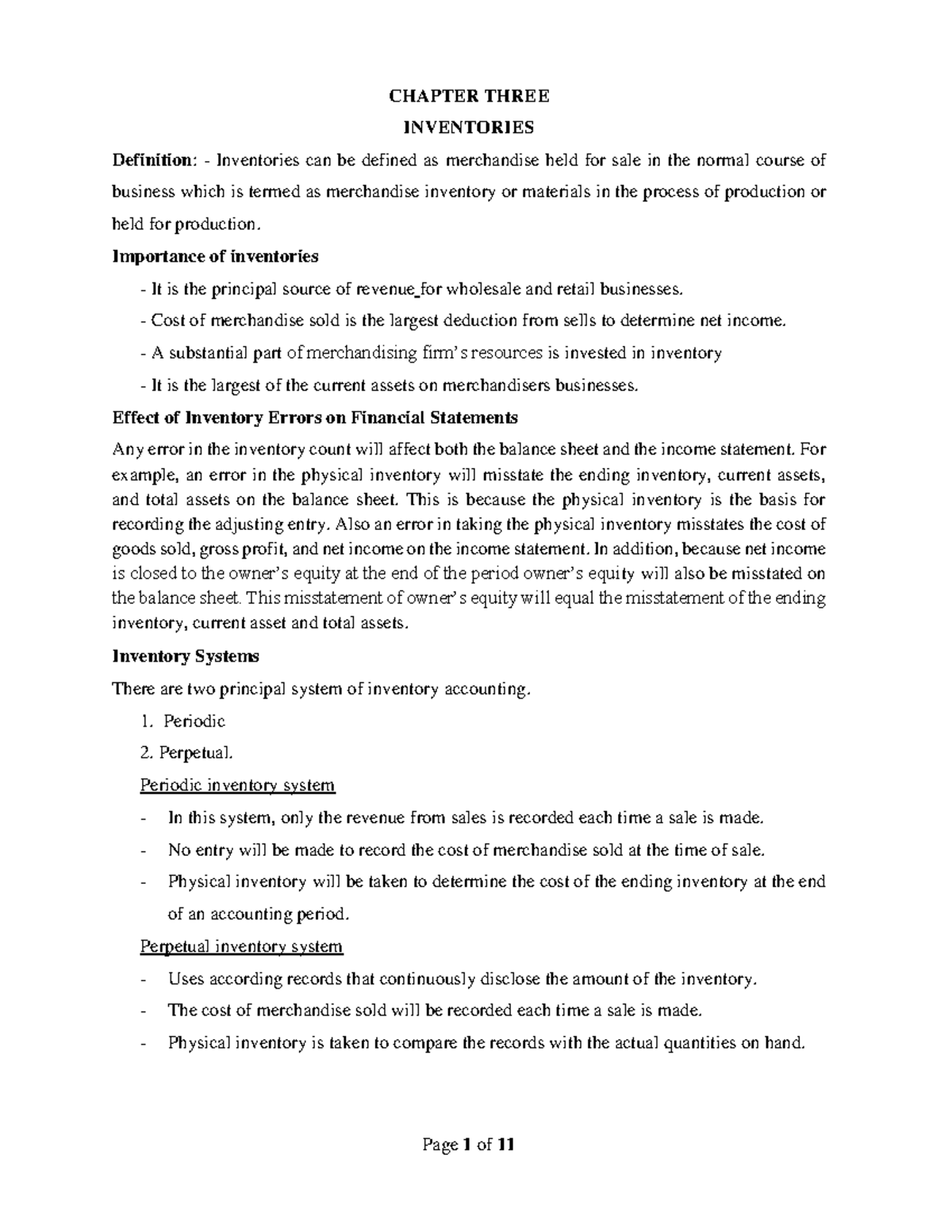 Chapter 3 - Fundamentals of Accounting II Lecture Notes on Inventories ...