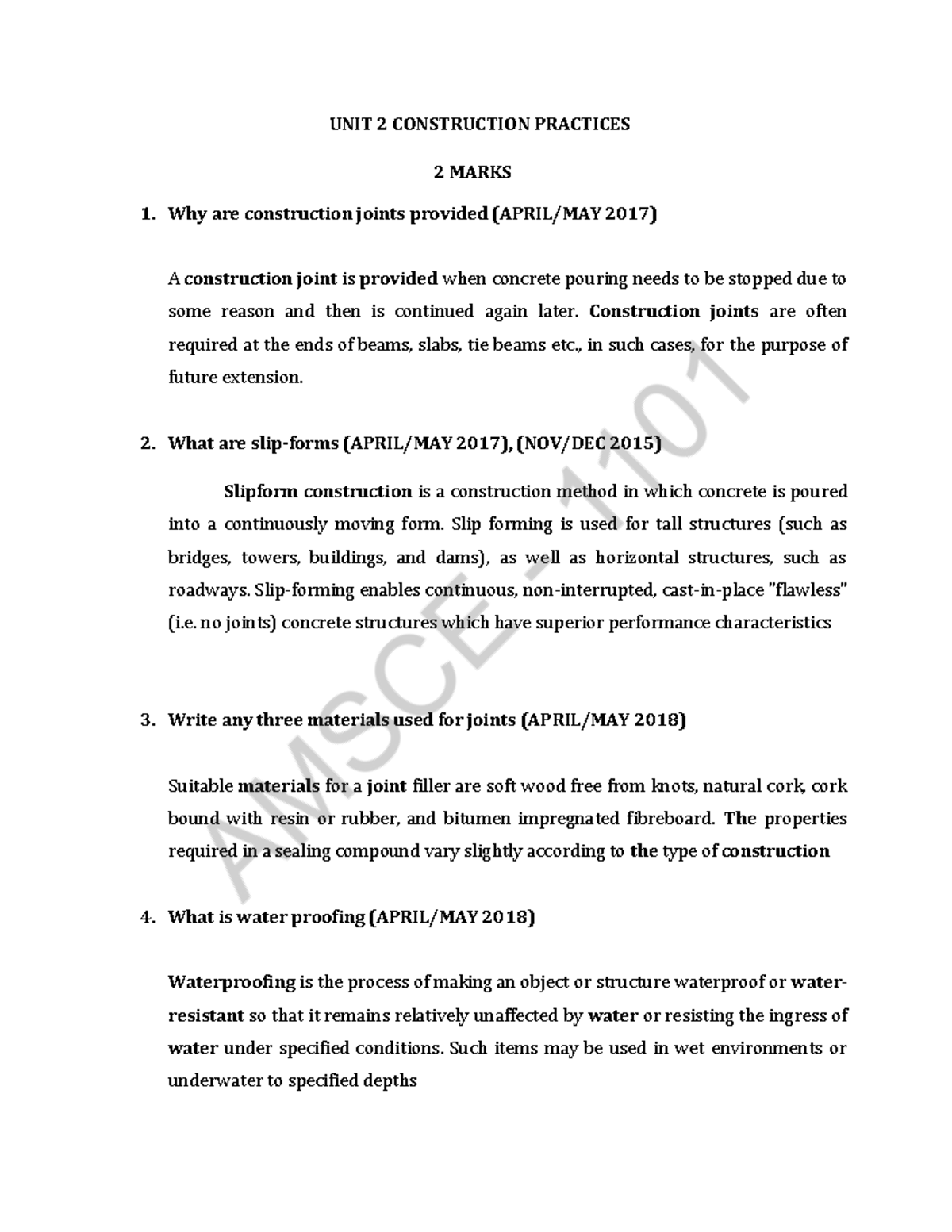 Construction Practices - UNIT-2 Study Guide and Key Topics - Studocu