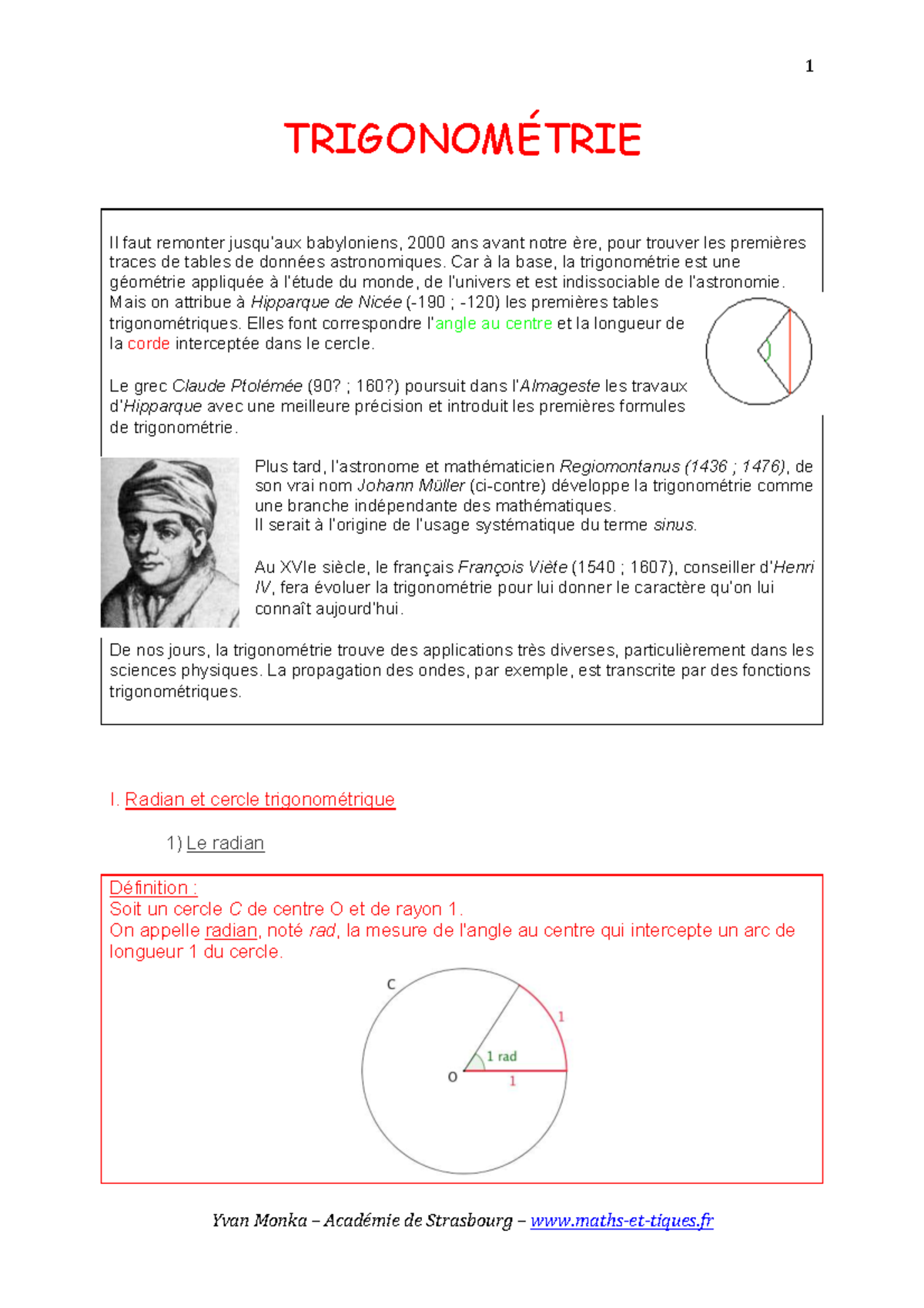 Trigonometry Lecture Notes 1S: Historical Development and Concepts ...
