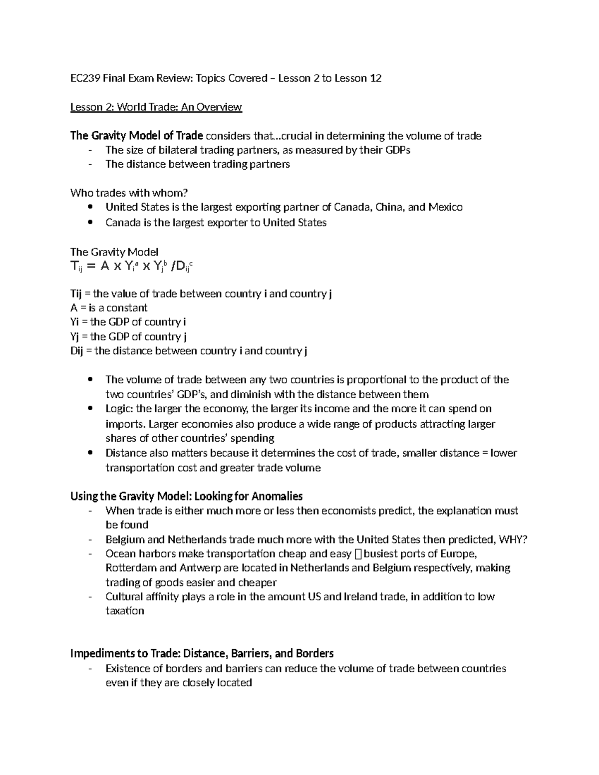 EC239 Final Exam Study Guide: Key Concepts from Lessons 2 to 12 - Studocu