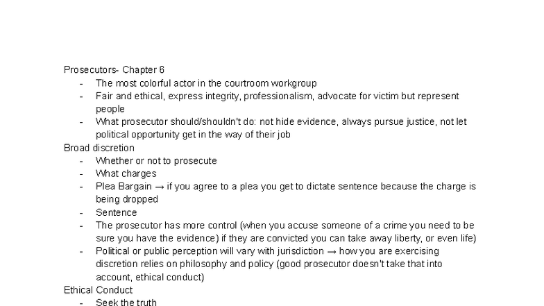 PSC 304 II - Chapter 6: Prosecutors' Role, Ethics, and Discretion in ...