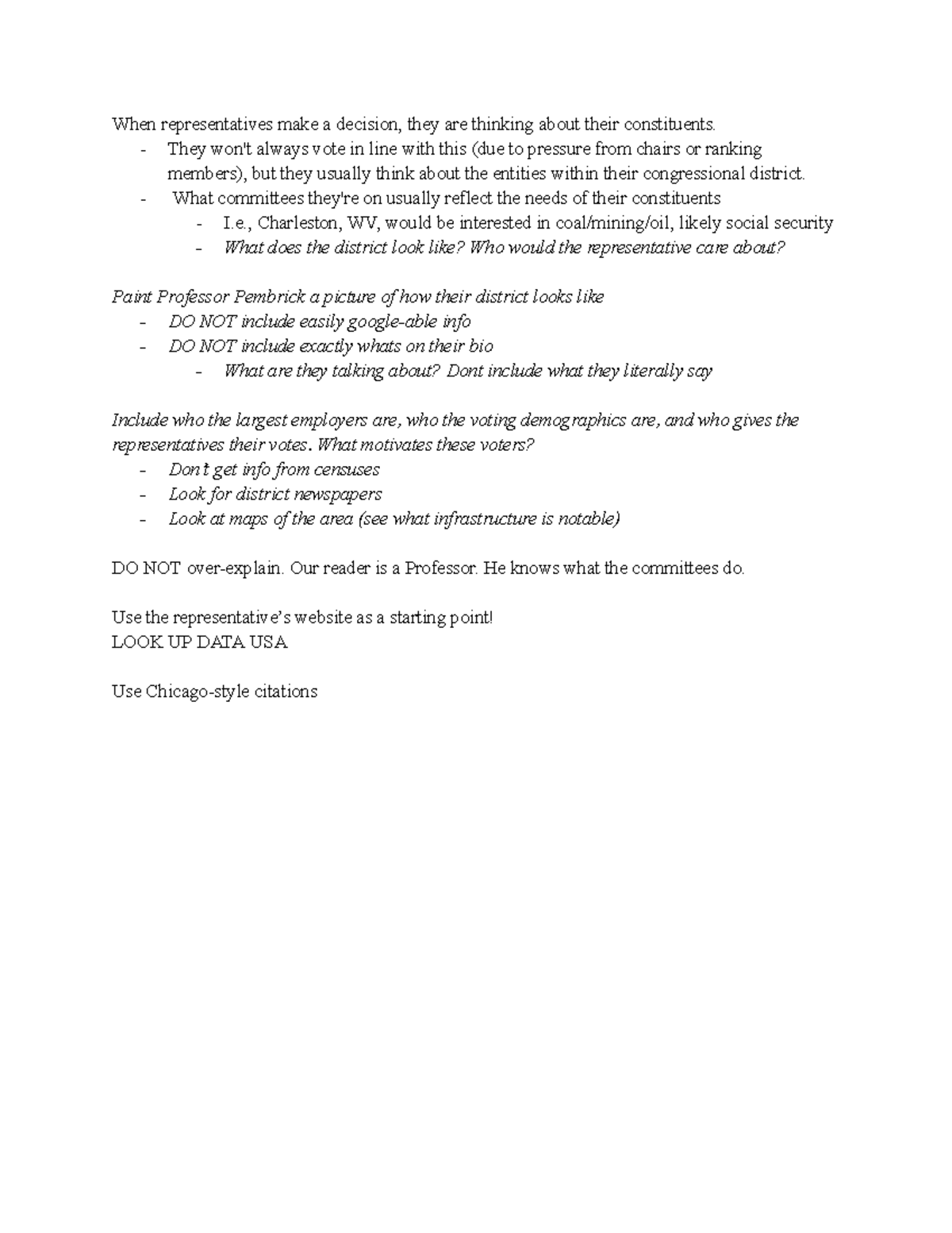 Paper #1 guidelines & hints - When representatives make a decision ...