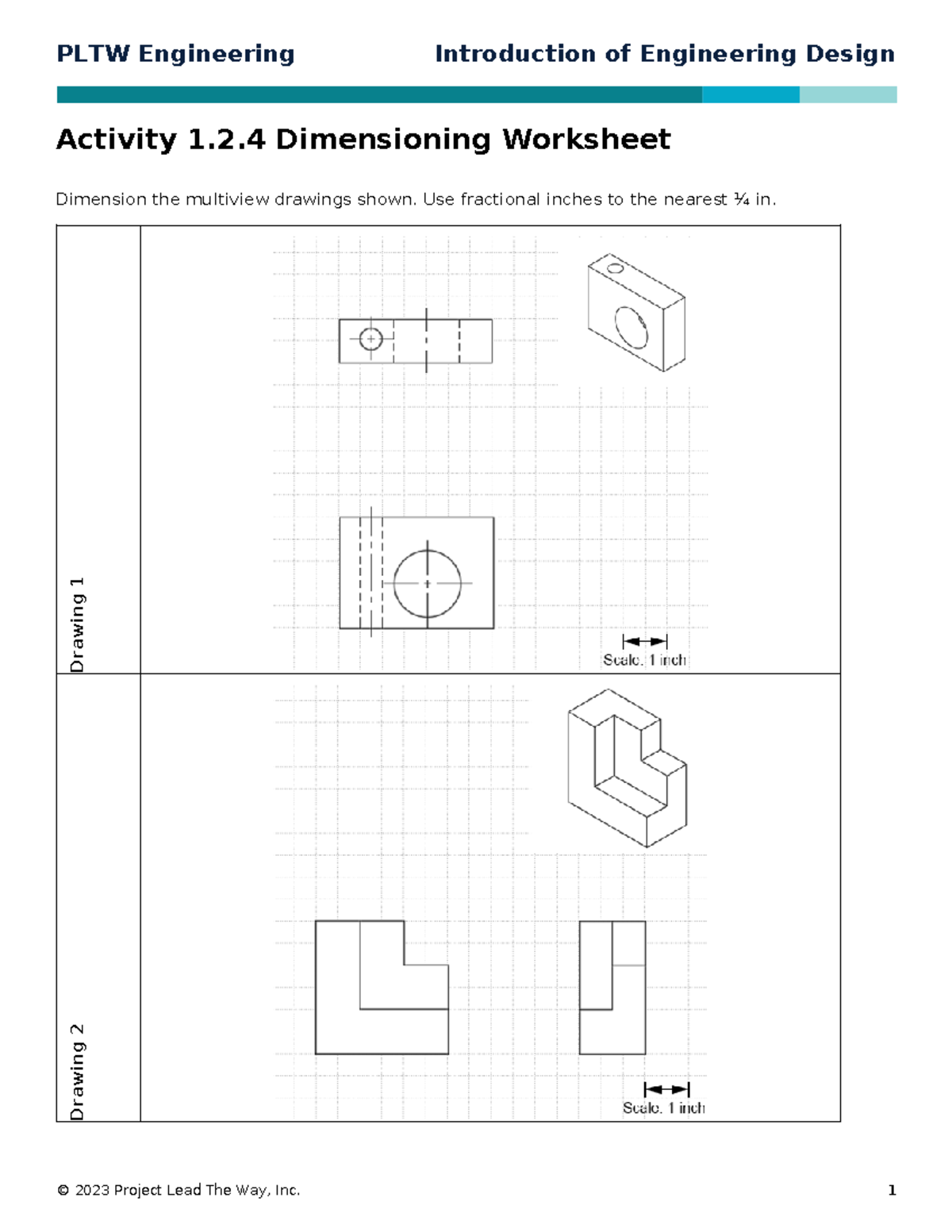 Dimensioning Worksheet - PLTW Engineering Introduction of Engineering ...