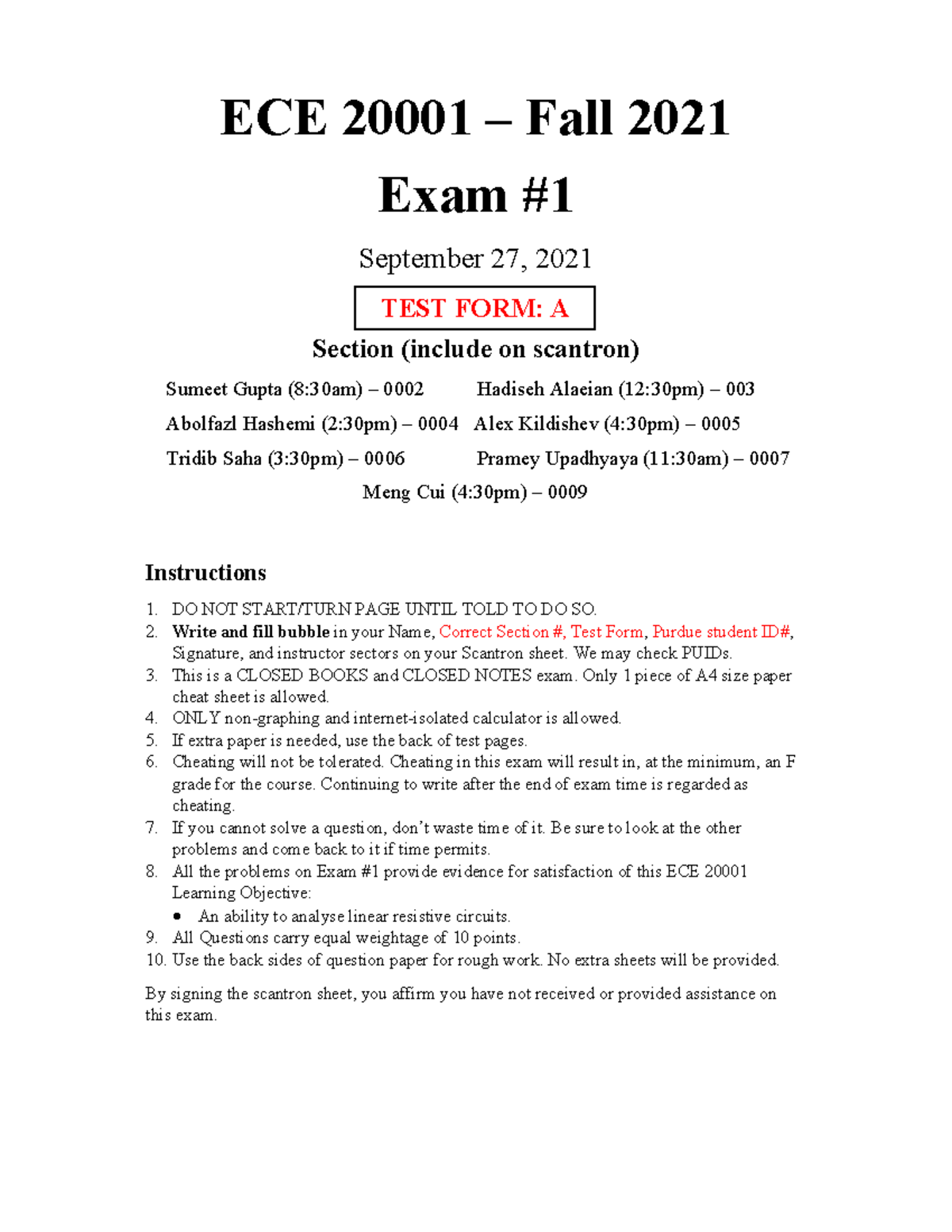 ECE 20001 Midterm Exam 1 Set A - Fall 2021 - Studocu