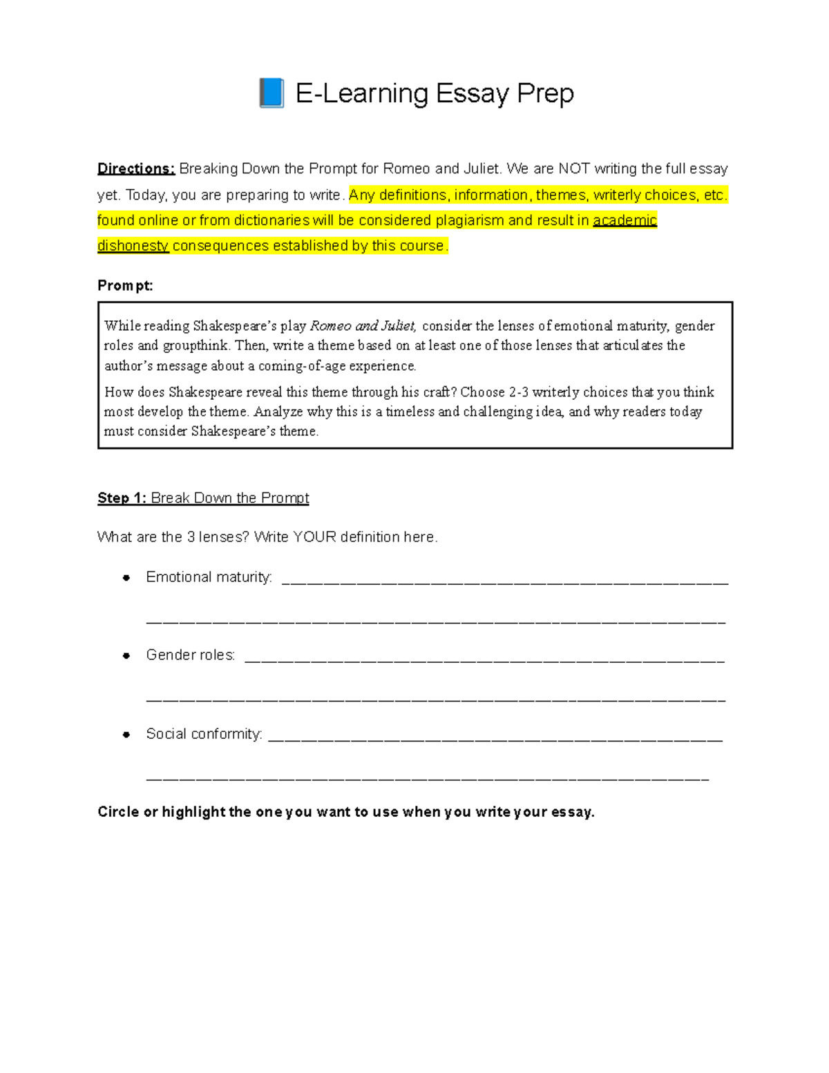 ENG 201: Essay Prep Directions for Analyzing Romeo and Juliet Themes ...