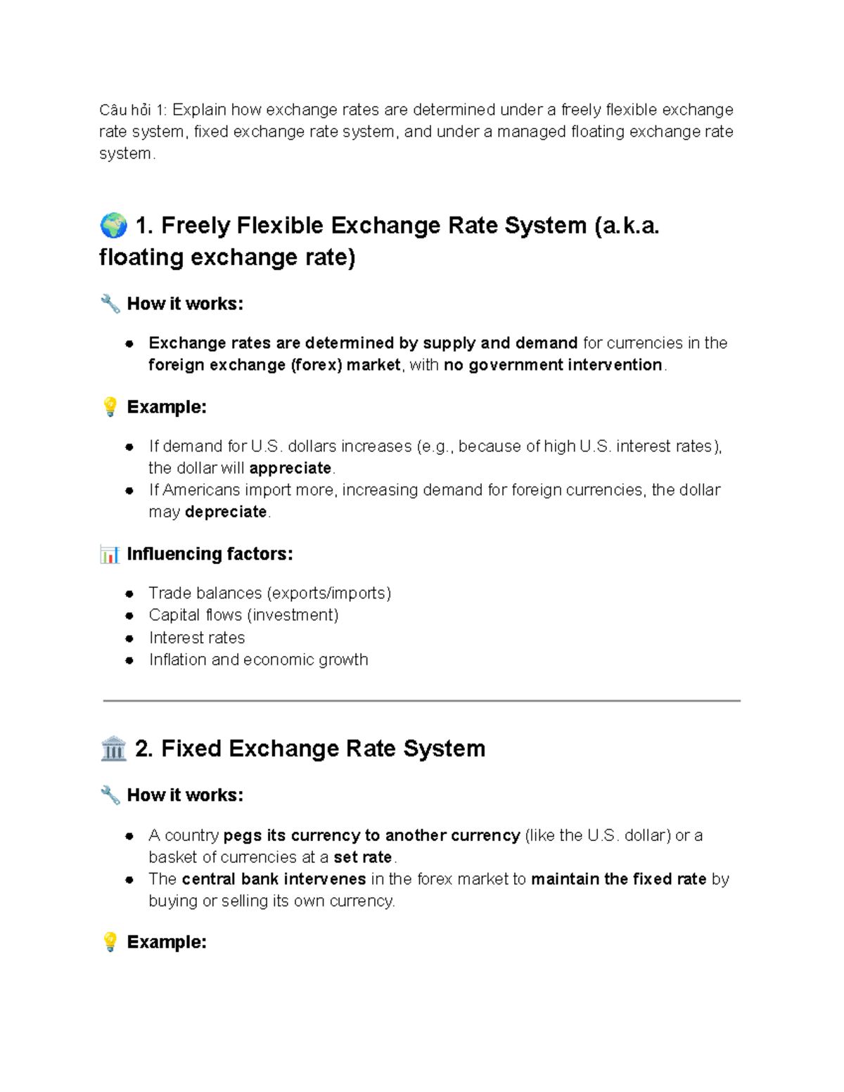 Câu hỏi 1: Determining Exchange Rates in Flexible, Fixed, and Managed  Systems - Studocu