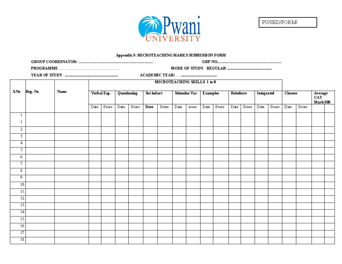 Revised Micro-Teaching Marks submission form-Feb 2024-1 (1) - Appendix ...
