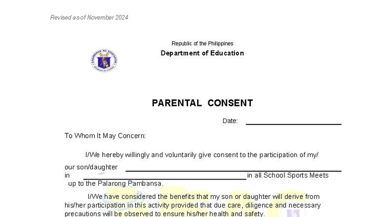 Parental Consent for School Sports Participation (2025) - Studocu