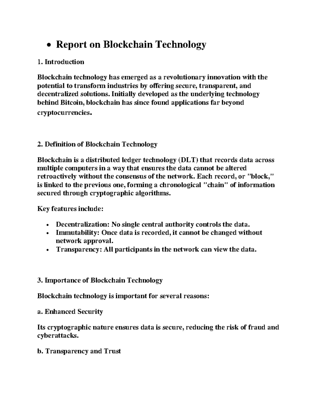 Report on Blockchain Technology - • Report on Blockchain Technology ...
