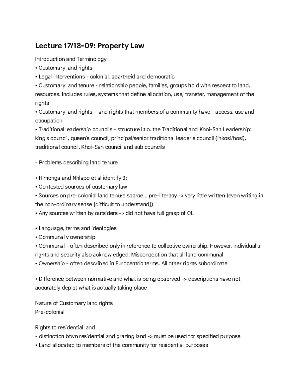 Lecture CL Property Law: Customary Land Rights and Legal Interventions ...