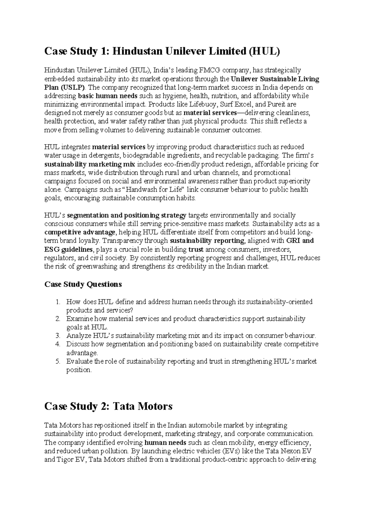 Case Studies on Sustainability Marketing (SM) - Case Study Analysis ...
