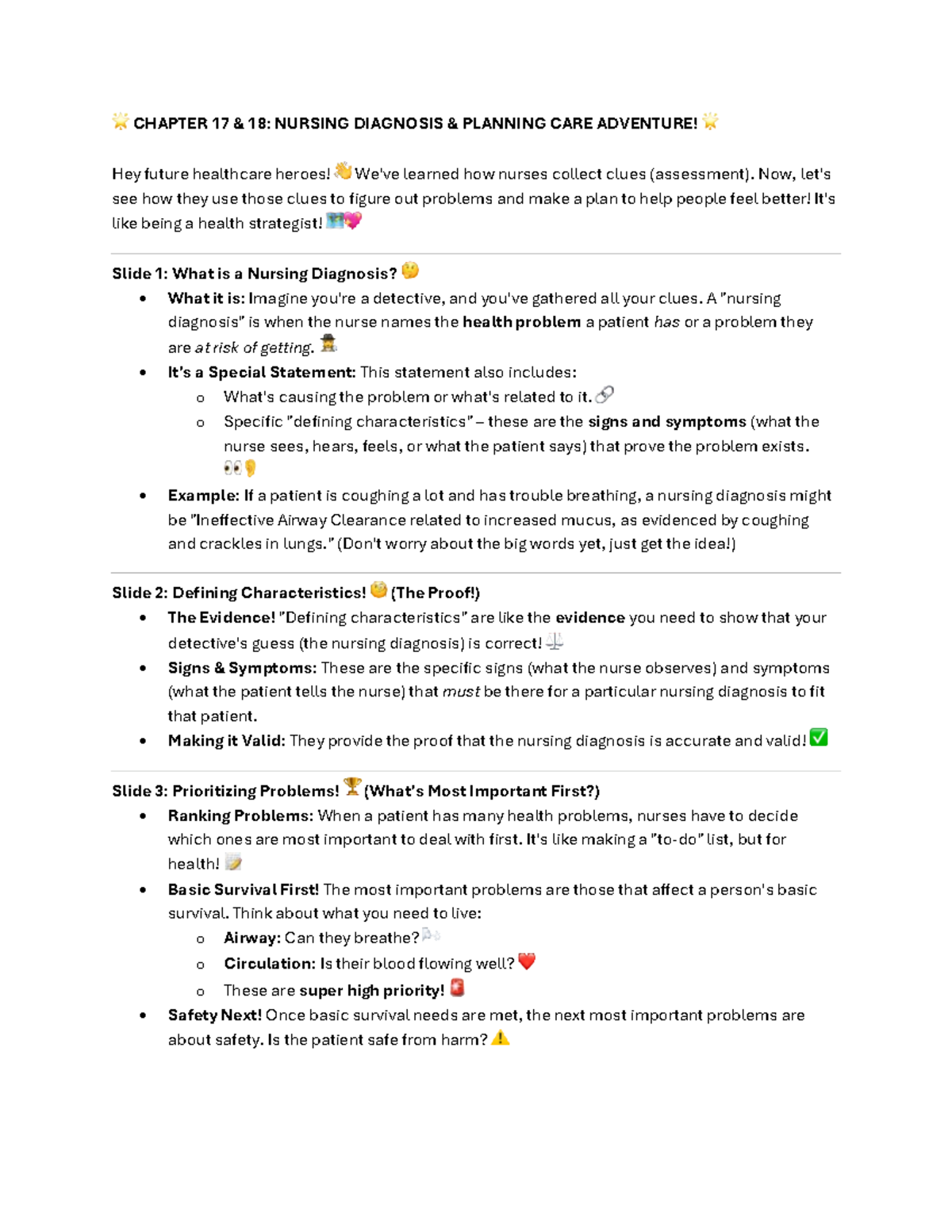 CH 17-18: Nursing Diagnosis & Care Planning Study Guide with Q&A - Studocu