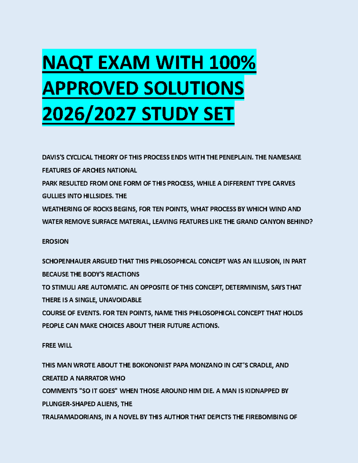 NAQT EXAM 2026/2027 STUDY SET WITH 100% APPROVED SOLUTIONS - Studocu