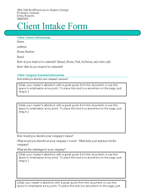 [Solved] Directions Create a client intake form by organizing the key ...