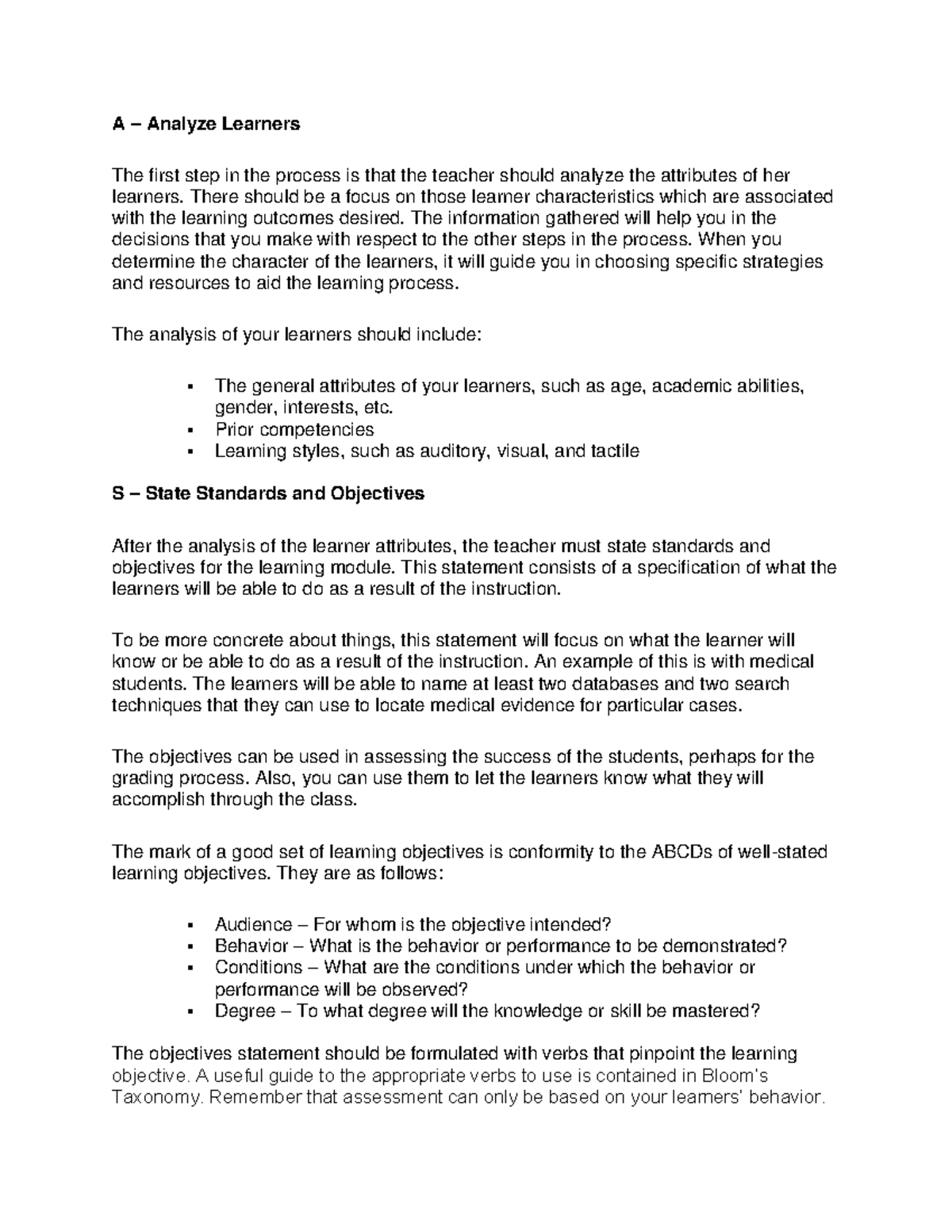 ASSURE Model - Teaching Strategy Notes for Effective Learning - Studocu