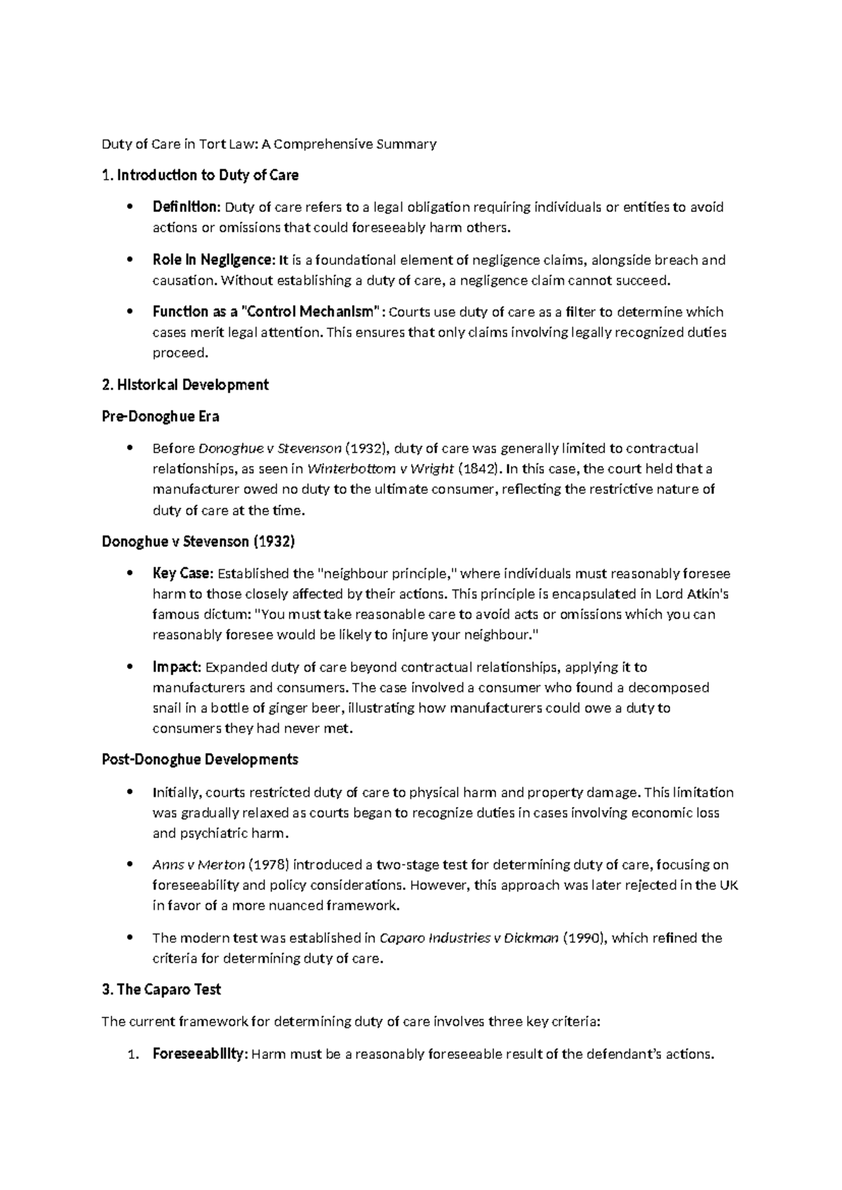 Negligence - Law of Torts Duty of Care - Duty of Care in Tort Law: A ...