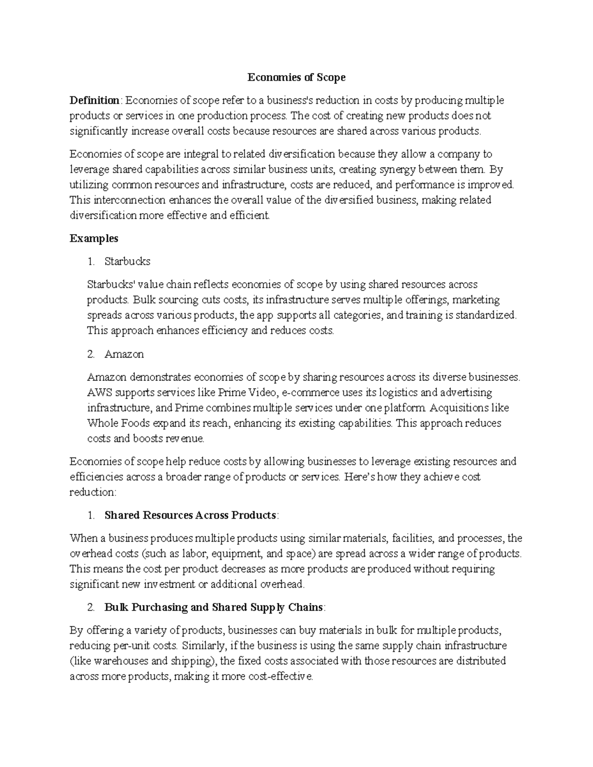 Economies of Scope: Cost Reduction Strategies and Examples - Studocu