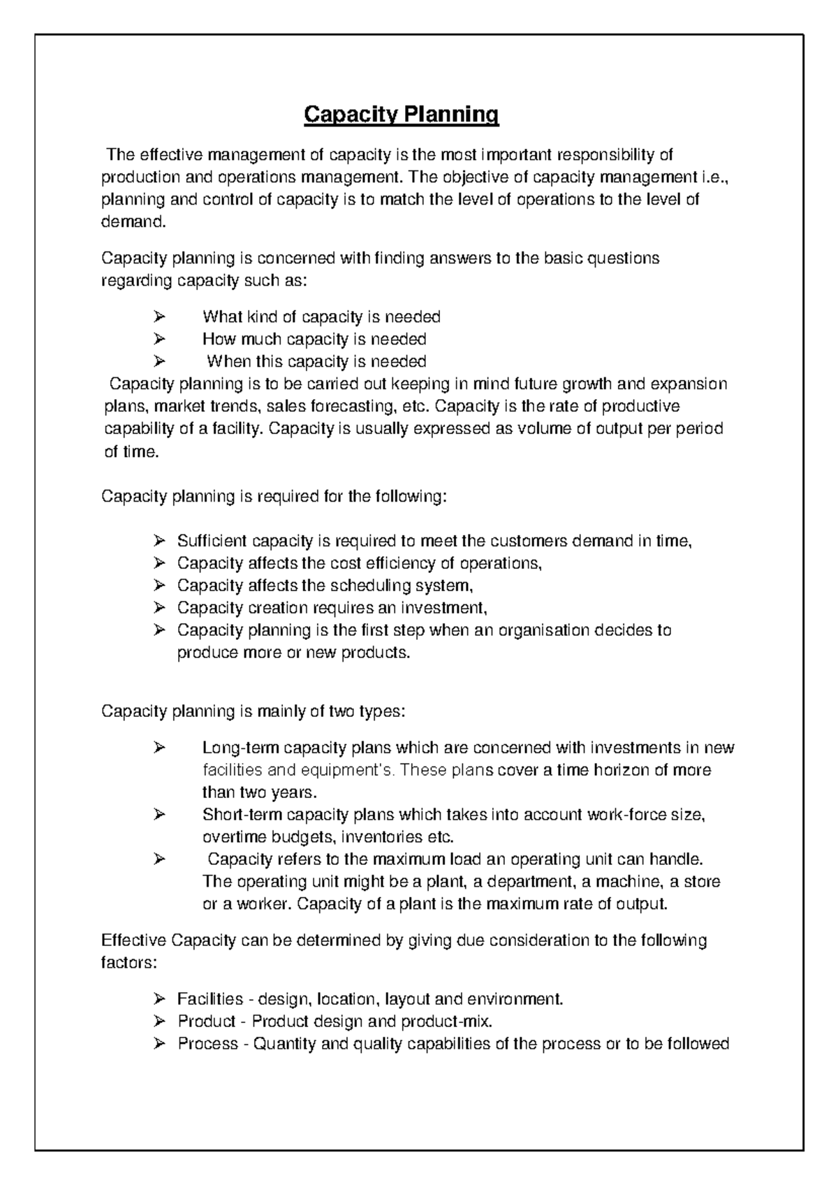 Capacity planning - Capacity Planning The effective management of ...