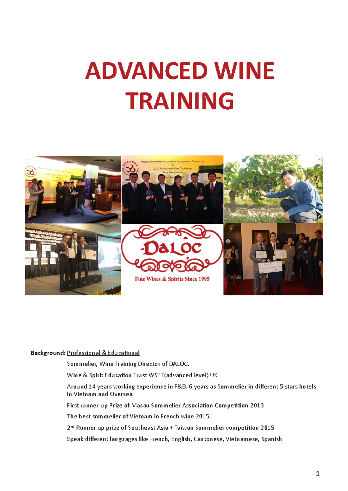 Wine training full - Background: Professional & Educational Sommelier ...