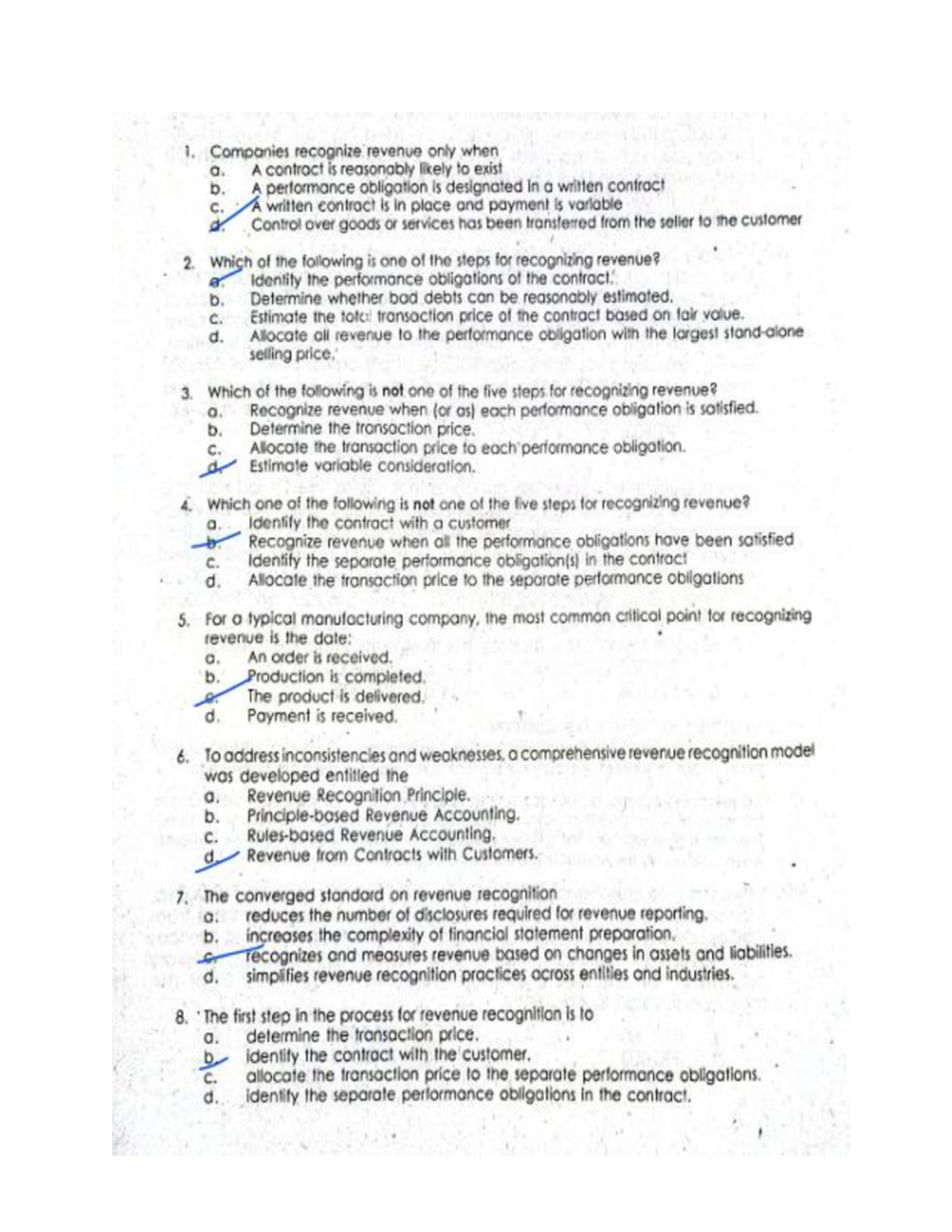 PFRS15 Revenue Recognition Theories and Multiple Choice Answers - Studocu