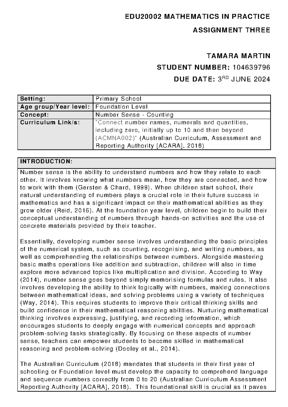 EDU2000 2 Assignment 3 - DISTINCTION - EDU20002 MATHEMATICS IN PRACTICE ...