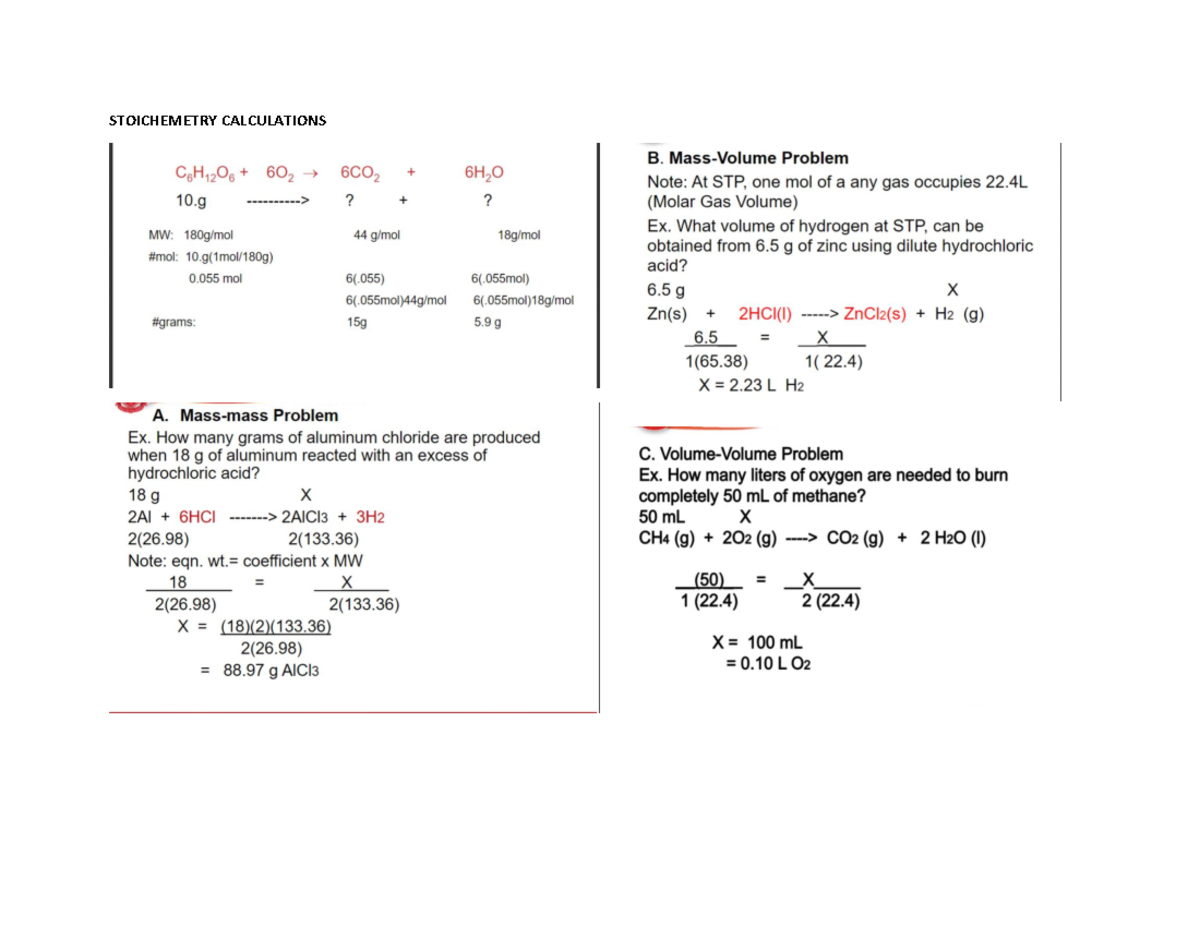 Stoichiometry Calculations Review Notes for Students - Studocu