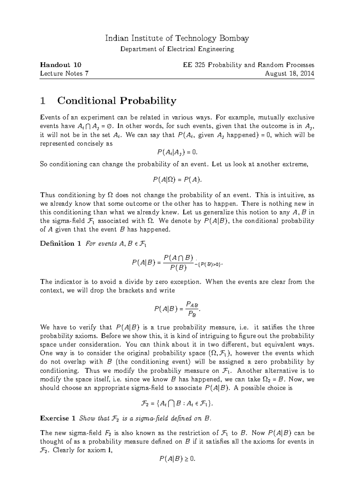 Lect7 notes - Probability and Random Processes - Indian Institute of ...