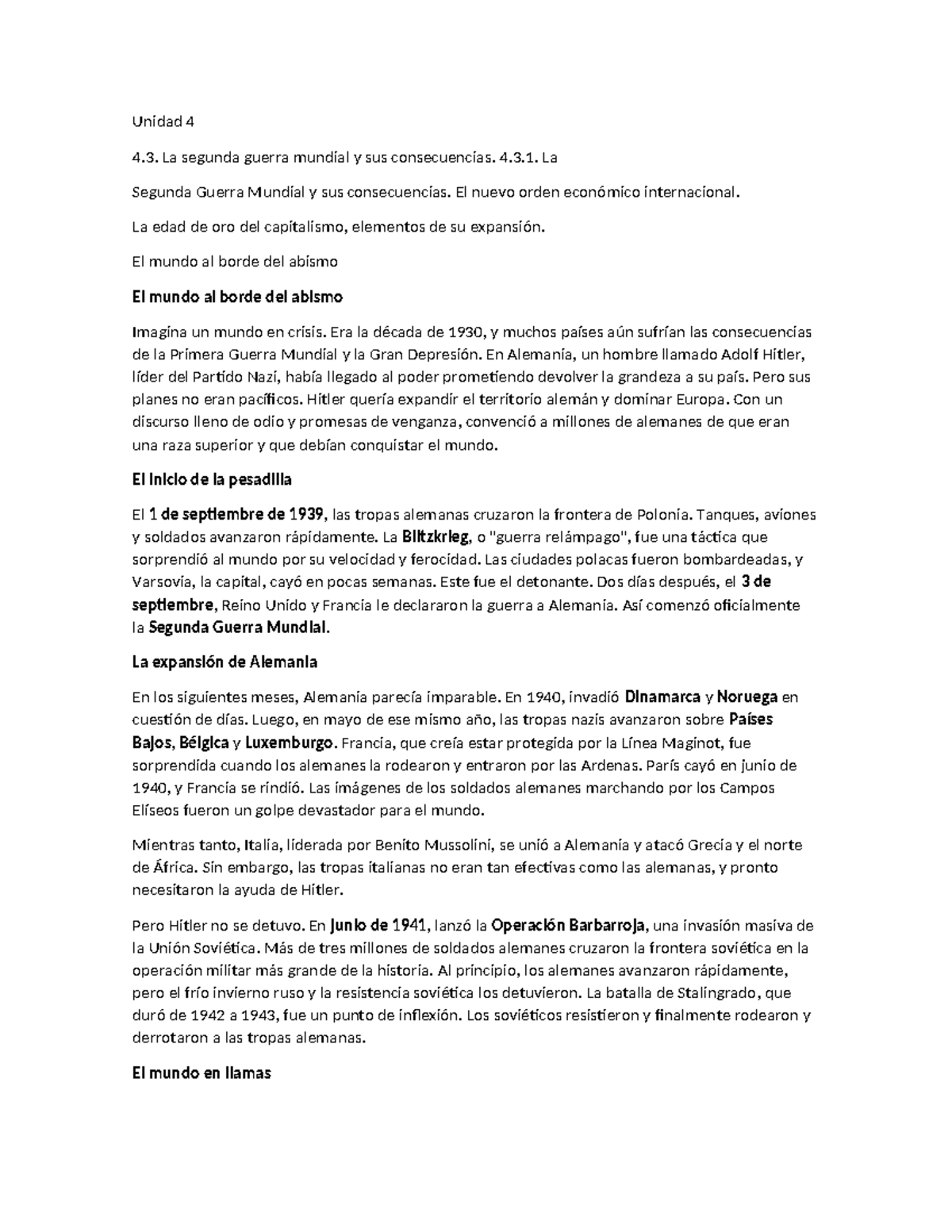 Unidad 4: La Segunda Guerra Mundial y sus Consecuencias Históricas ...