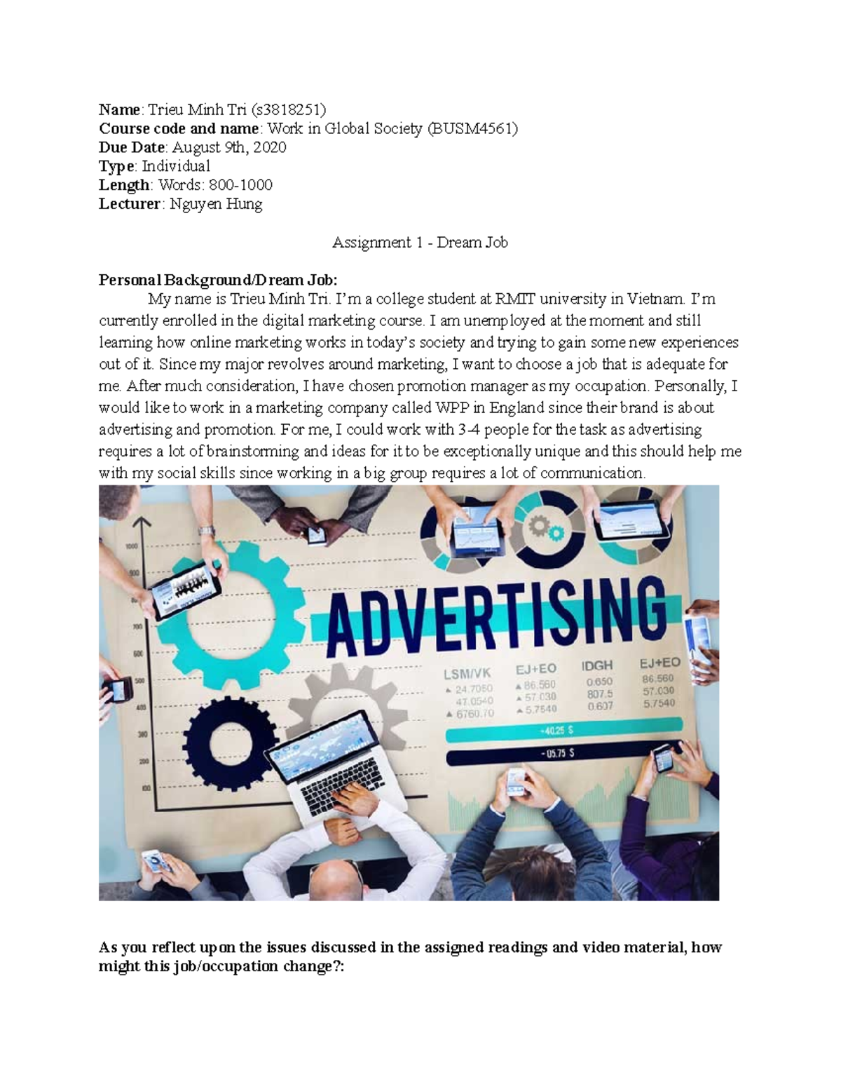 Work In Global - Assignment 1 - s3818251 - Name : Trieu Minh Tri ...