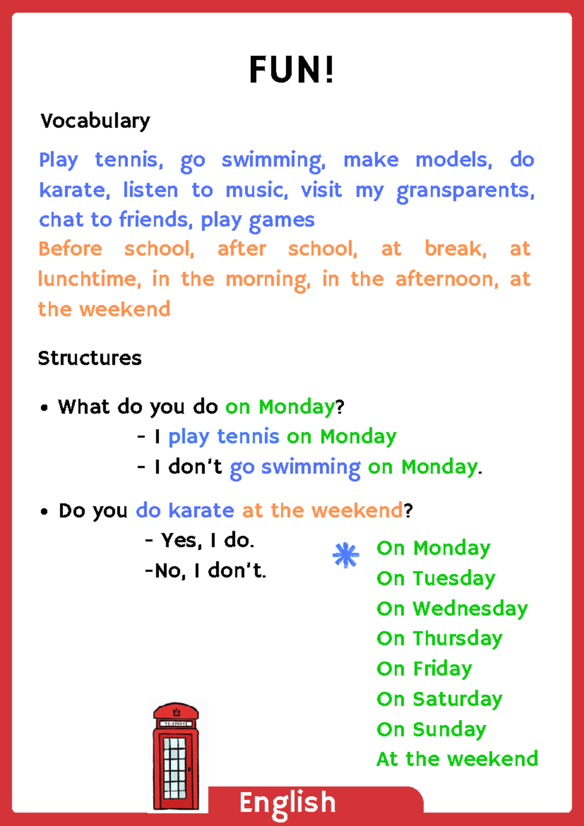 English Vocabulary Fun Activities and Structures - English FUN ...
