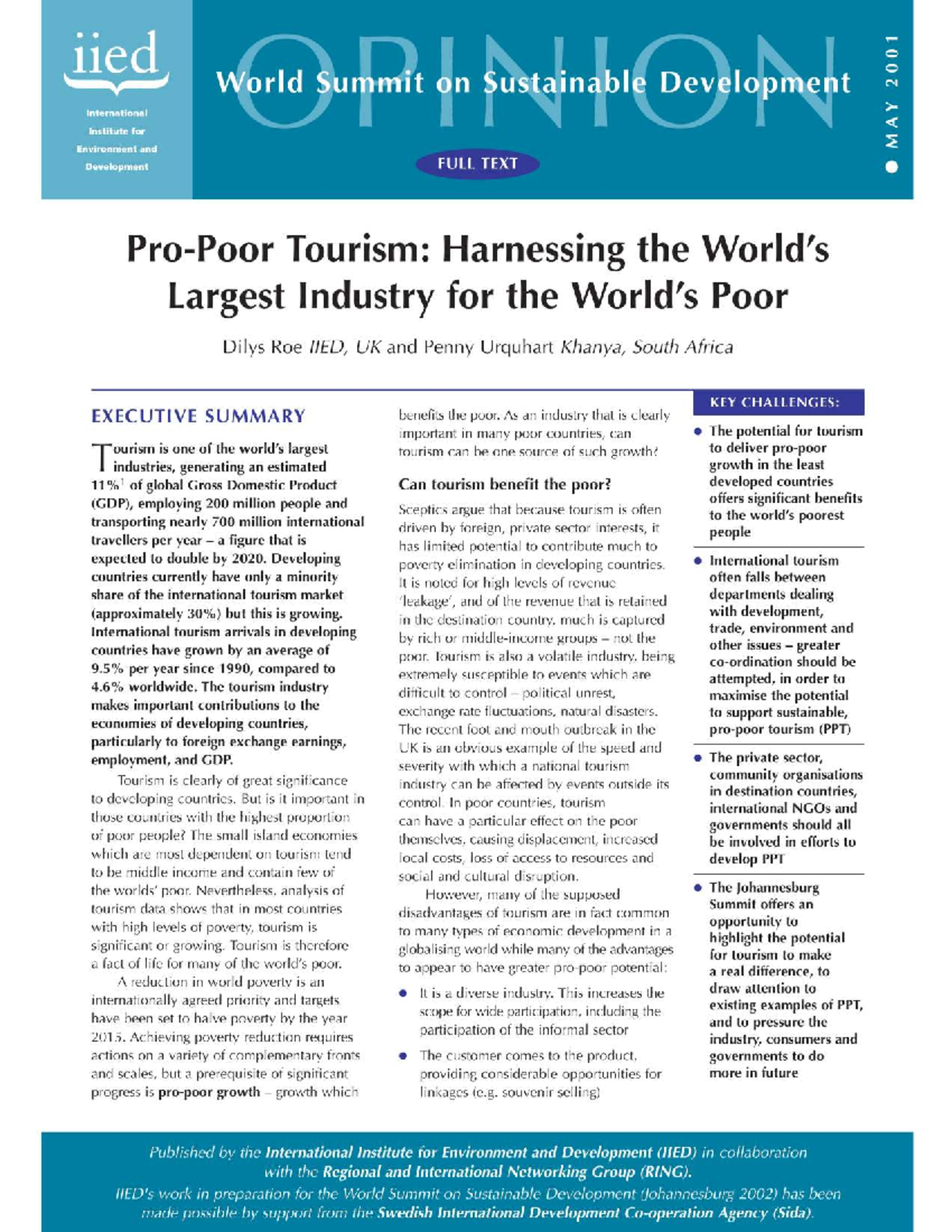 Pro-Poor Tourism: Harnessing the World's Largest Industry - Studocu