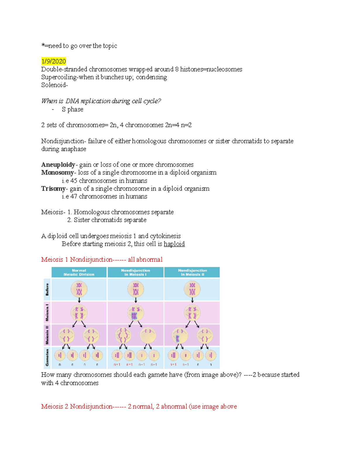 Bio 240 Final Exam Notes: Chromosomes, Meiosis, and Genetic Disorders ...