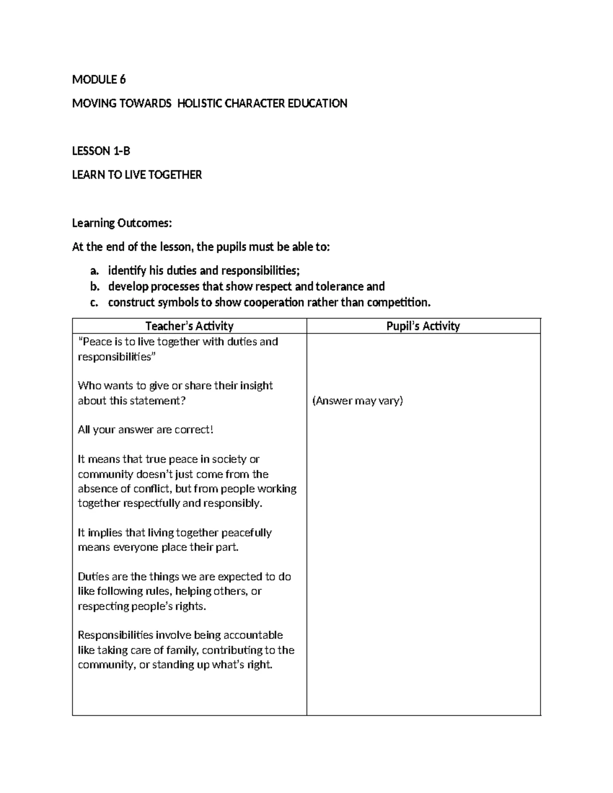 GMRC Syllabus for BEED EEd Course - Second Sem 2024-2025 - Studocu