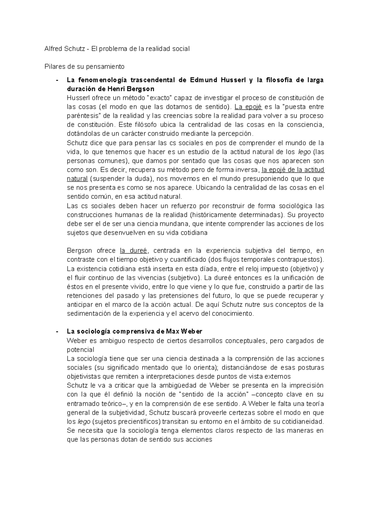 Alfred Schutz - El problema de la realidad social - La epojé es la ...