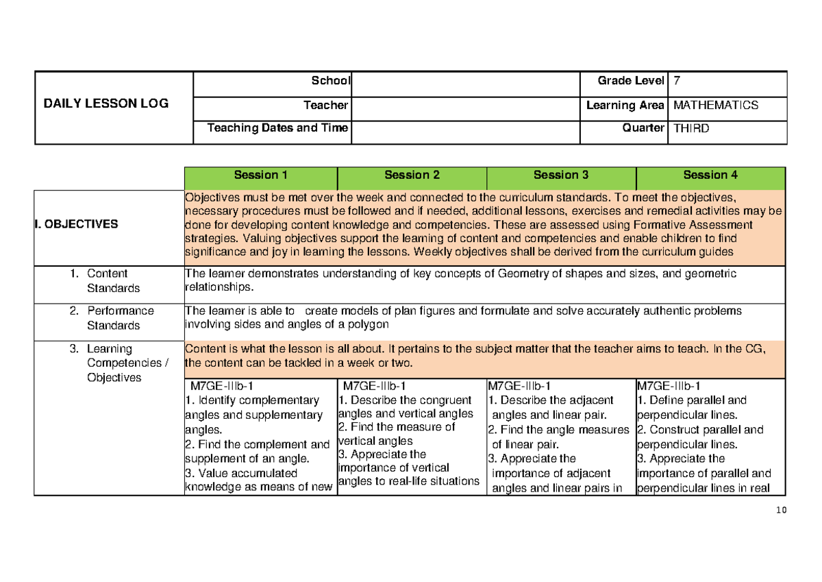 Daily Lesson Log Grade 7 Quarter 3 week 45,10,18 - DAILY LESSON LOG ...