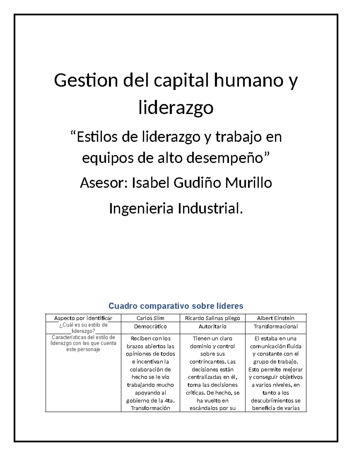 Estilos de liderazgo - Gestion del capital humano y liderazgo “Estilos ...