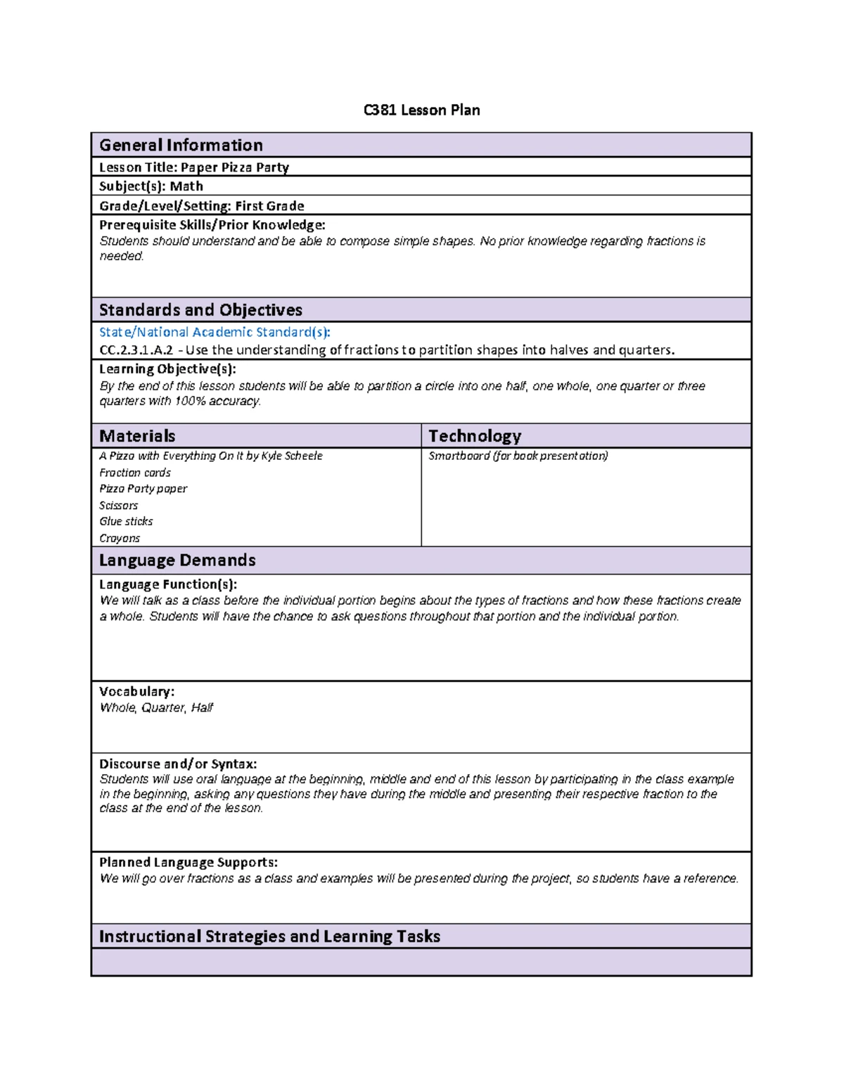 C381 Math Lesson Plan: One-Step Problems Using C.U.B.E Strategy - Studocu