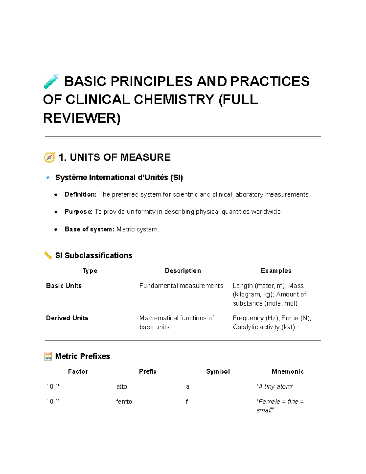 Clinical Chemistry I (CC1) Full Reviewer: Principles & Practices - Studocu